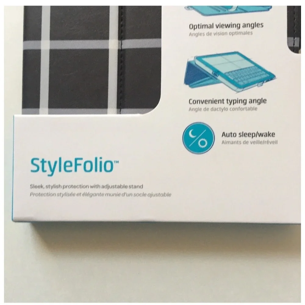 Speck StyleFolio iPad mini 1 2 3 Case Black White Grid Plaid Stand 71981-5214